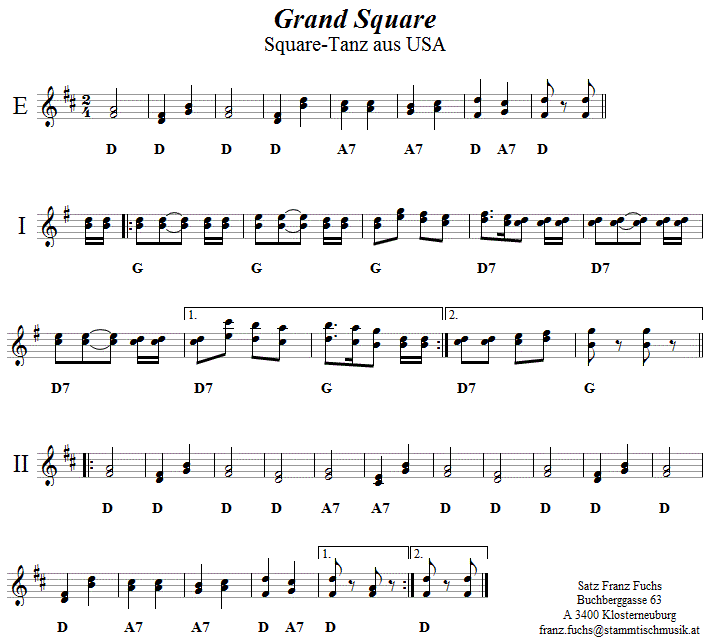 Grand Square in zweistimmigen Noten. 
Bitte klicken, um die Melodie zu hören.