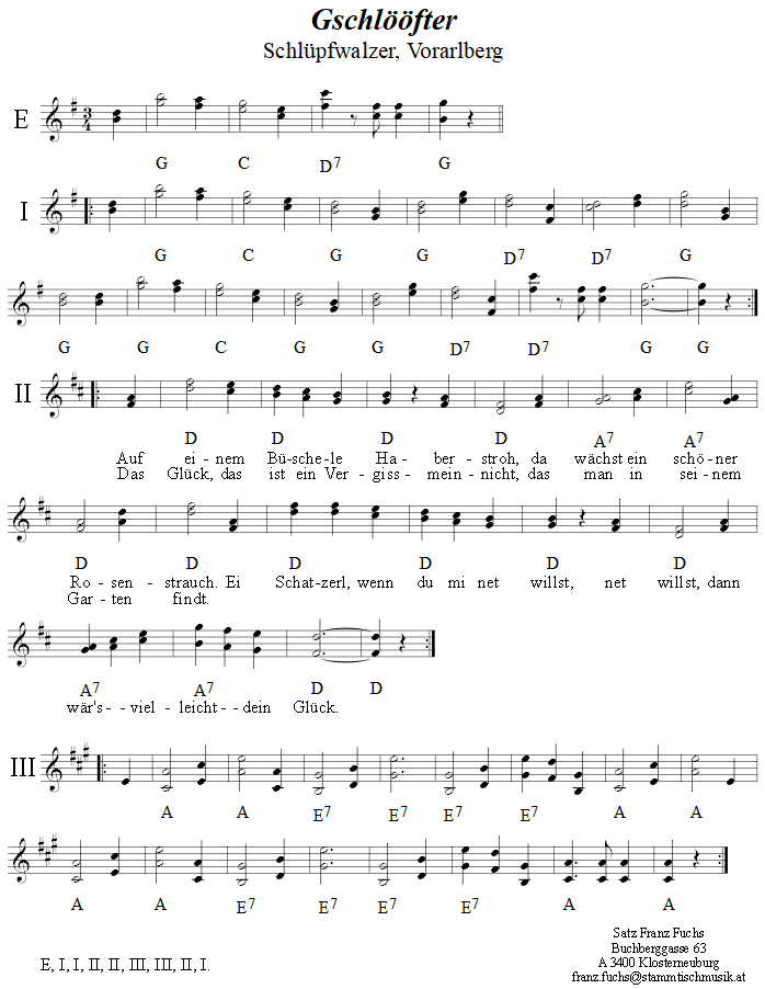 Gschlfter in zweistimmigen Noten. 
Bitte klicken, um die Melodie zu hren.