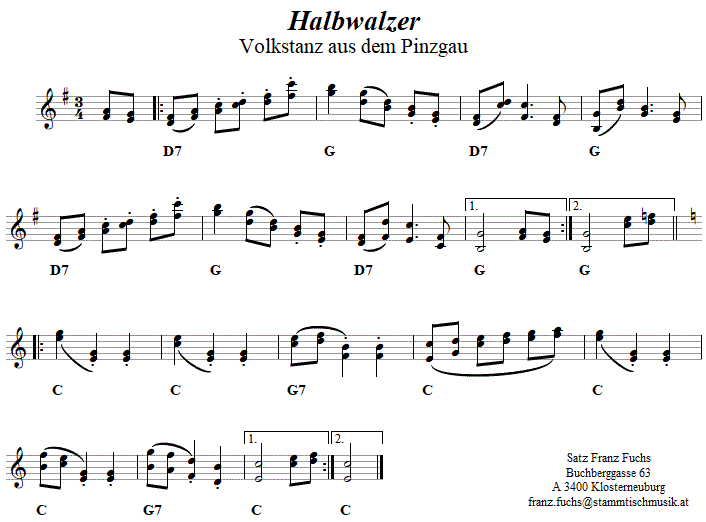 Halbwalzer in zweistimmigen Noten. 
Bitte klicken, um die Melodie zu hren.