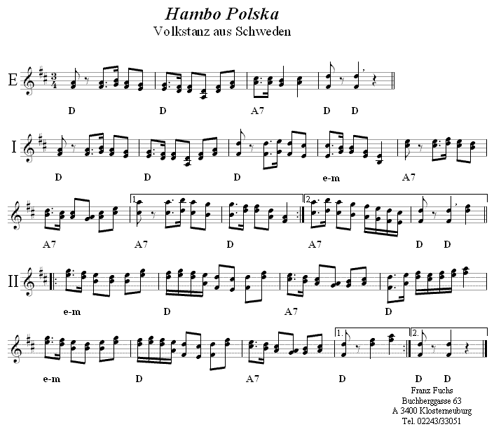 Hambo Polska aus Schweden in zweistimmigen Noten. 
Bitte klicken, um die Melodie zu hören.