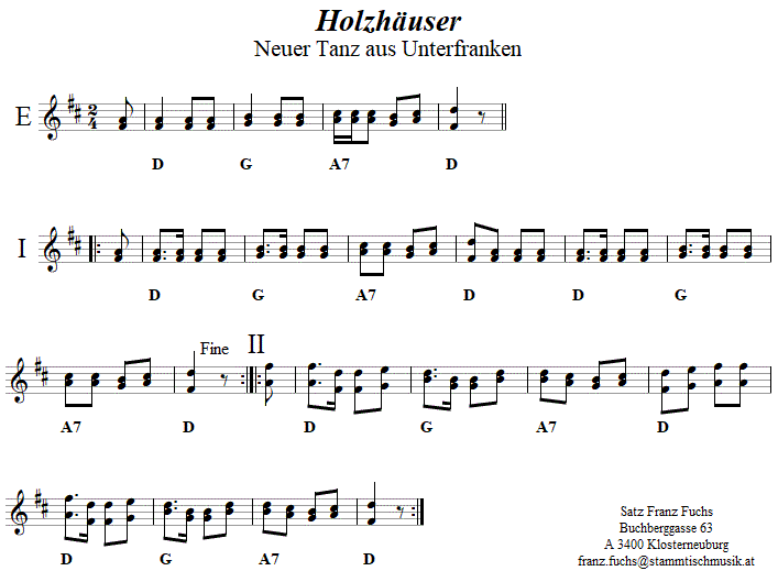 Holzhuser, in zweistimmigen Noten. 
Bitte klicken, um die Melodie zu hren.