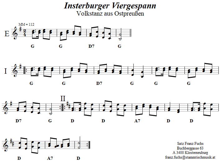 Insterburger Viergespann in zweistimmigen Noten.
Bitte klicken, um die Melodie zu hren.