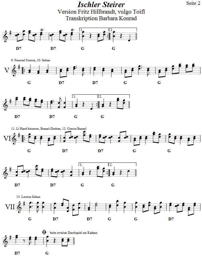 Ischler Steirer, Seite 2,  in zweistimmigen Noten. 
Bitte klicken, um die Melodie zu hren.