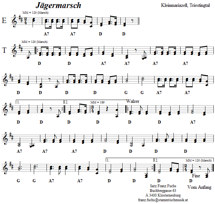 Jgermarsch in zweistimmigen Noten. 
Bitte klicken, um die Melodie zu hren.