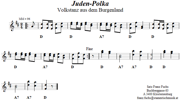 Juden-Polka in zweistimmigen Noten. 
Bitte klicken, um die Melodie zu hören.