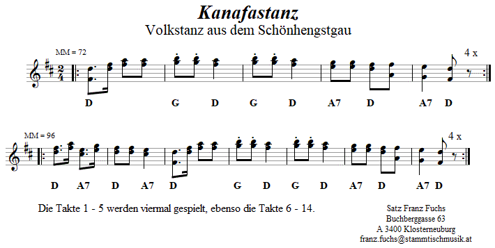 Kanafastanz, in zweistimmigen Noten. 
Bitte klicken, um die Melodie zu hren.