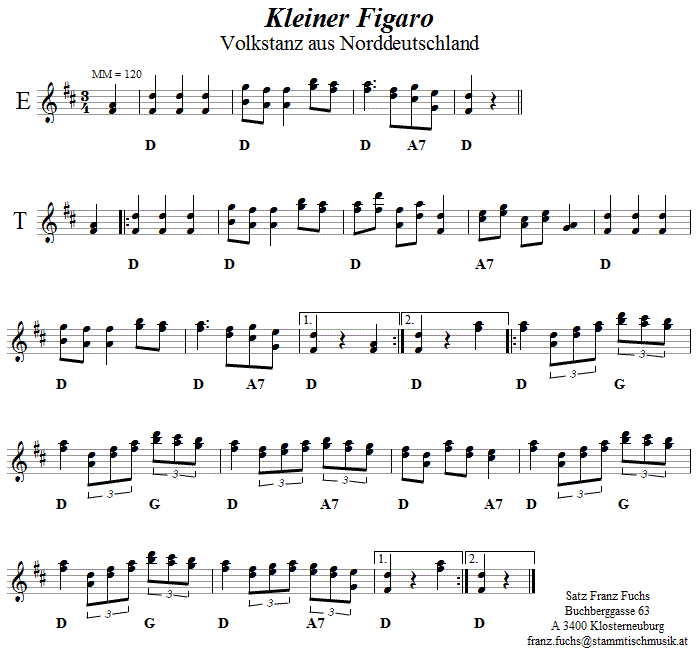 Kleiner Figaro in zweistimmigen Noten. 
Bitte klicken, um die Melodie zu hören.