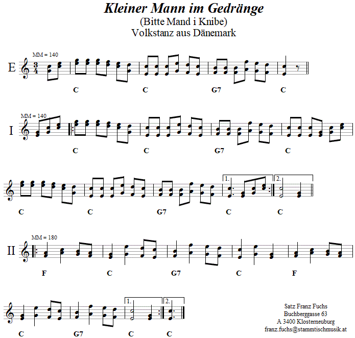 "Kleiner Mann im Gedrnge" in zweistimmigen Noten. 
Bitte klicken, um die Melodie zu hren.