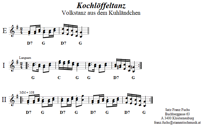 Kochlffeltanz in zweistimmigen Noten. 
Bitte klicken, um die Melodie zu hren.