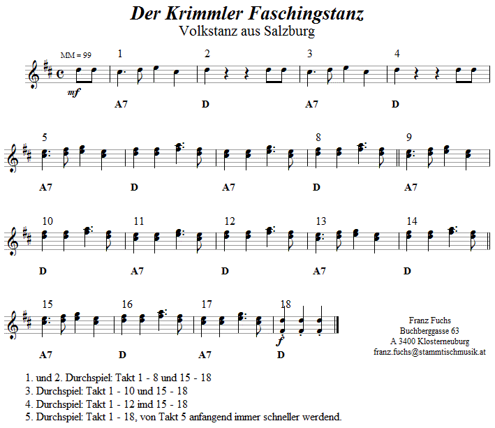 Krimmler Faschingstanz in zweistimmigen Noten. 
Bitte klicken, um die Melodie zu hren.