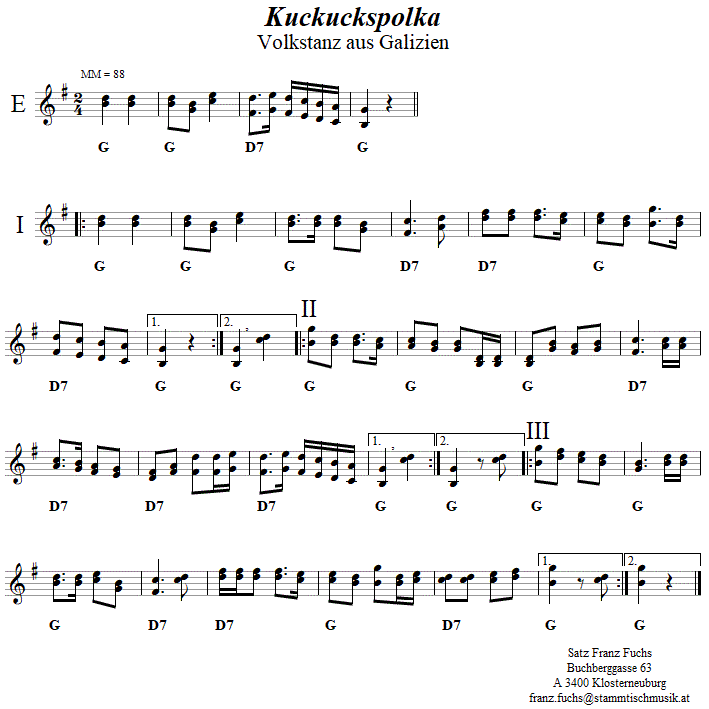 Kuckuckspolka in zweistimmigen Noten. 
Bitte klicken, um die Melodie zu hren.