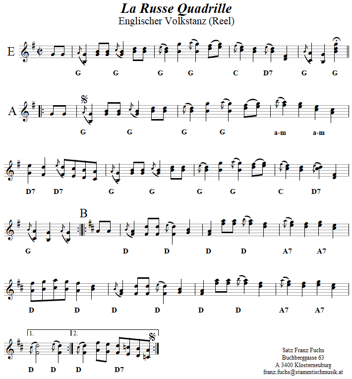 La Russe Quadrille in zweistimmigen Noten.
Bitte klicken, um die Melodie zu hren.