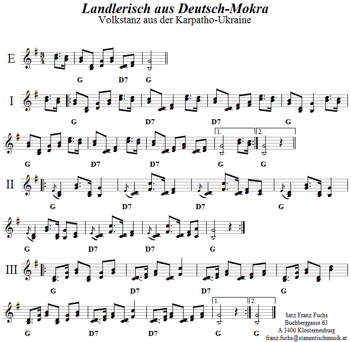 Landlerisch aus Deutsch-Mockra in zweistimmigen Noten. 
Bitte klicken, um die Melodie zu hören.