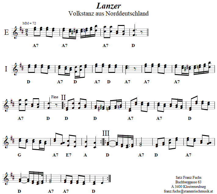 Lanzer in zweistimmigen Noten.
Bitte klicken, um die Melodie zu hren.