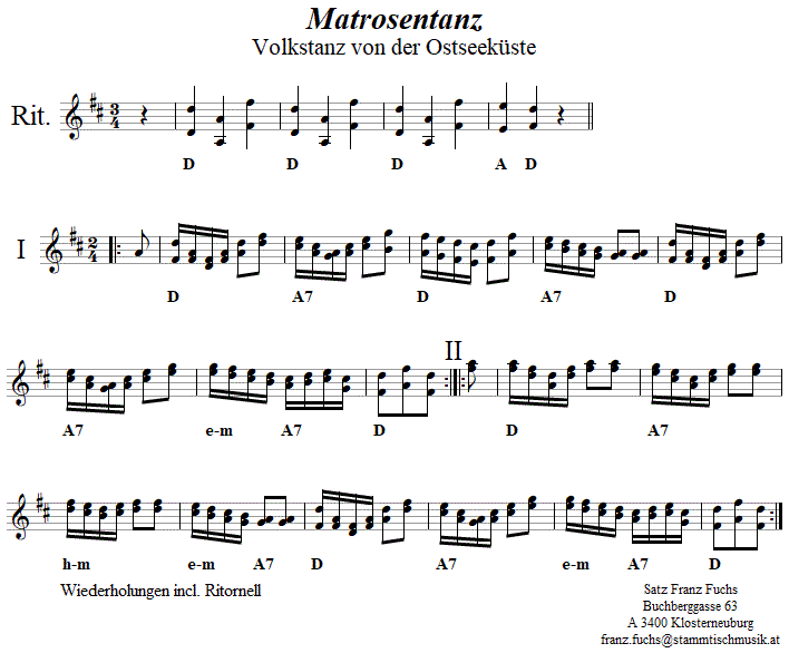 Matrosentanz von der Ostseekste, in zweistimmigen Noten. 
Bitte klicken, um die Melodie zu hren.