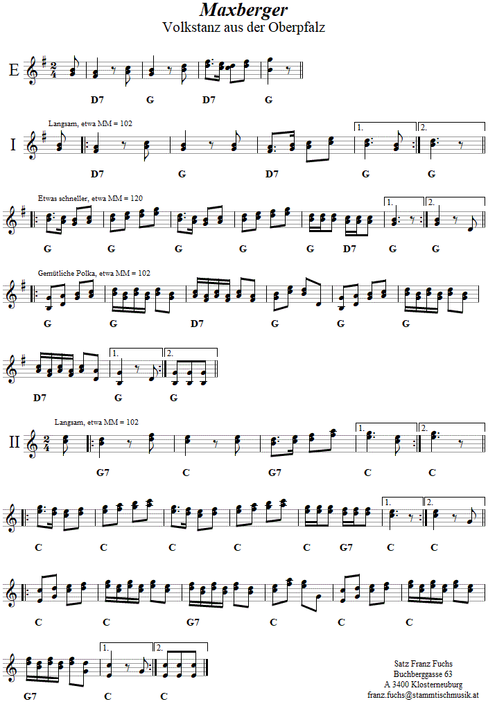 Maxberger in zweistimmigen Noten. 
Bitte klicken, um die Melodie zu hren.