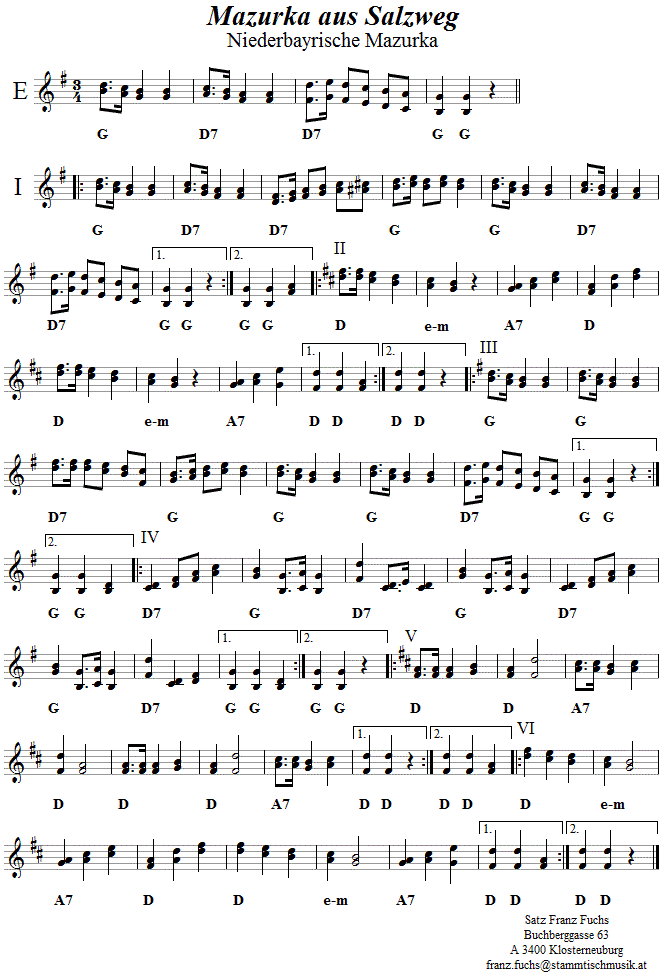 Mazurka aus Salzweg (Niederbayrische Mazurka) in zweistimmigen Noten. 
Bitte klicken, um die Melodie zu hren.