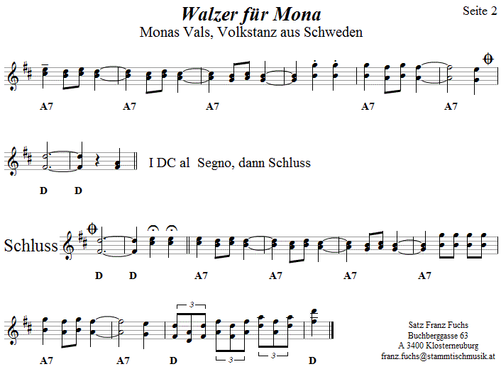 Walzer für Mona, Seite 2  in zweistimmigen Noten. 
Bitte klicken, um die Melodie zu hören.
