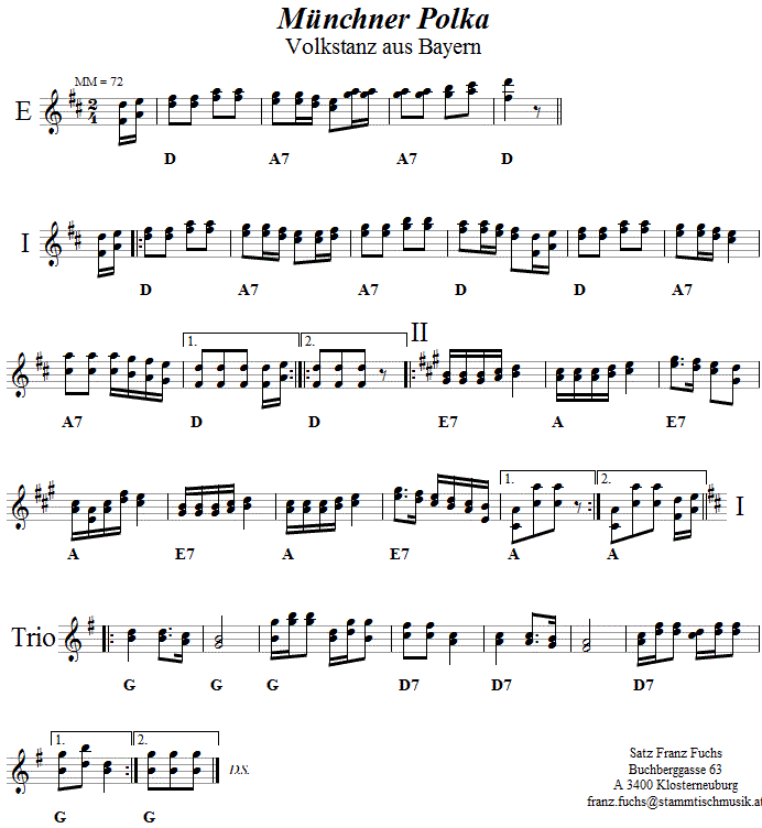 Münchner Polka in zweistimmigen Noten. 
Bitte klicken, um die Melodie zu hören.
