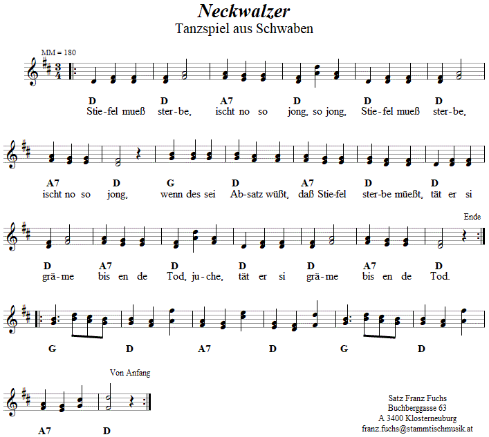 Neckwalzer in zweistimmigen Noten. 
Bitte klicken, um die Melodie zu hren.