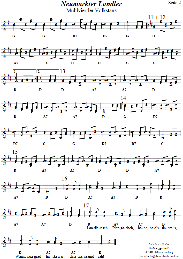 Neumarkter Landler, Seite 2,  in zweistimmigen Noten. 
Bitte klicken, um die Melodie zu hren.