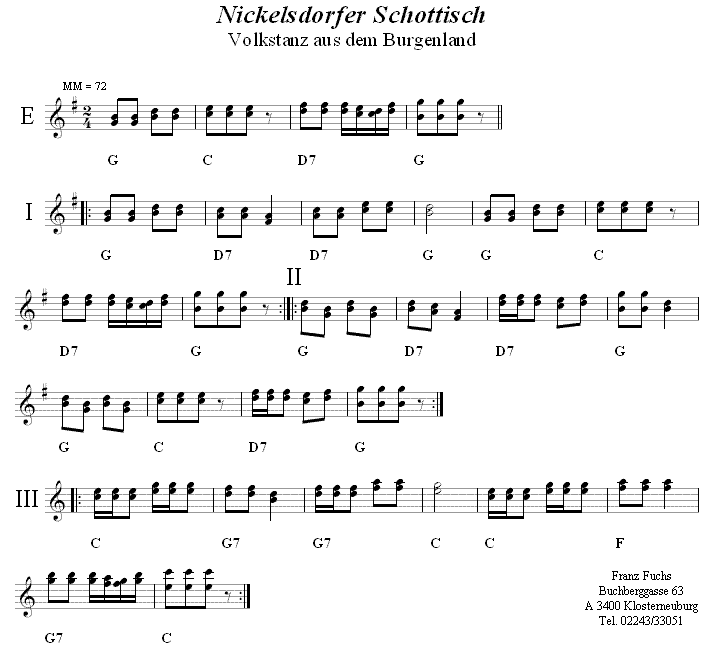Nickelsdorfer Schottisch in zweistimmigen Noten.
Bitte klicken, um die Melodie zu hören.