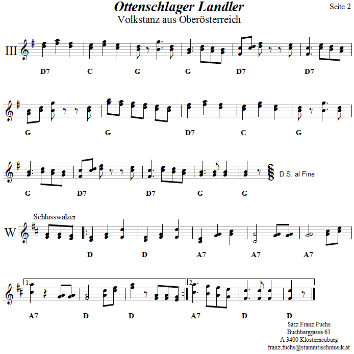 Ottenschlager Landler 2 in zweistimmigen Noten. 
Bitte klicken, um die Melodie zu hren.