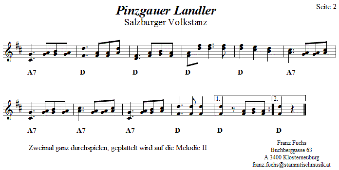 Pinzgauer Landler 2 in zweistimmigen Noten. 
Bitte klicken, um die Melodie zu hören.