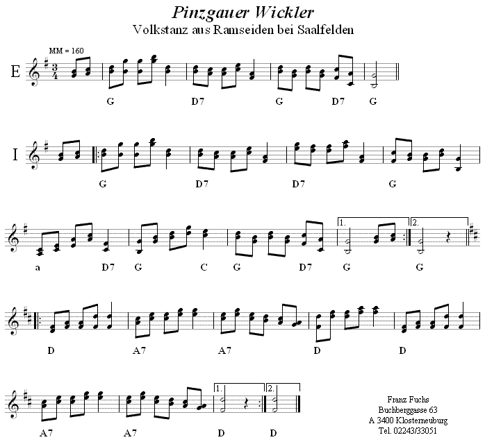 Pinzgauer Wickler in zweistimmigen Noten. 
Bitte klicken, um die Melodie zu hören.