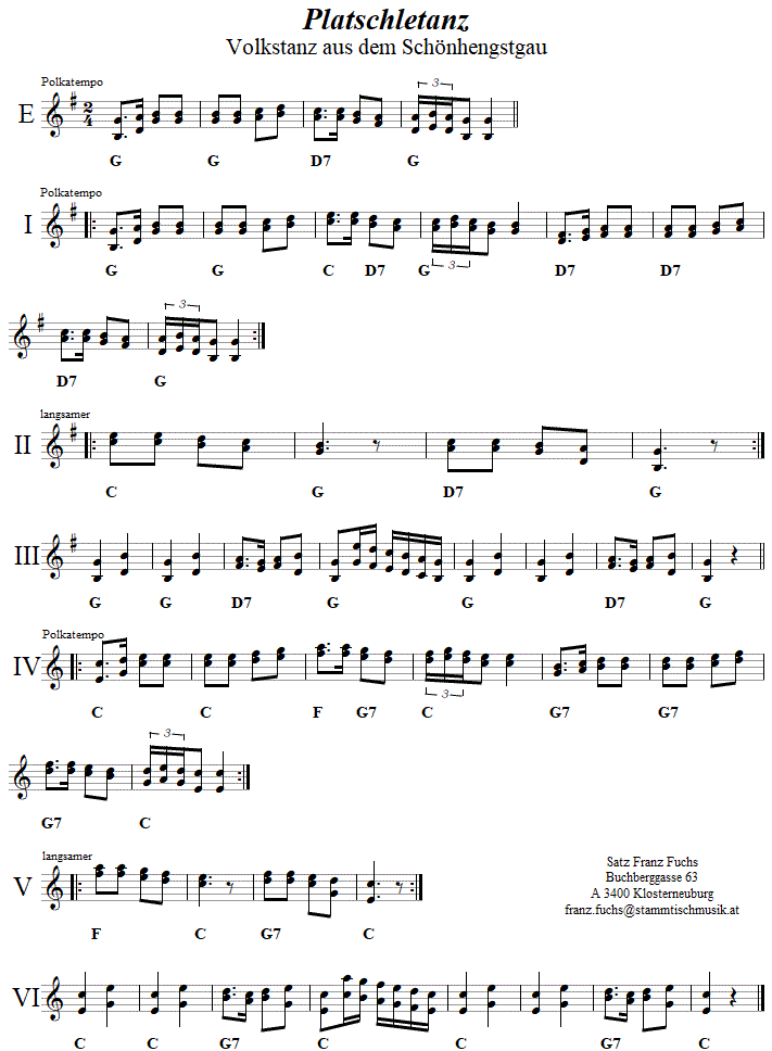 Platschletanz in zweistimmigen Noten. 
Bitte klicken, um die Melodie zu hren.