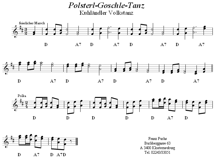 Polsterl-Goschle-Tanz in zweistimmigen Noten. 
Bitte klicken, um die Melodie zu hören.