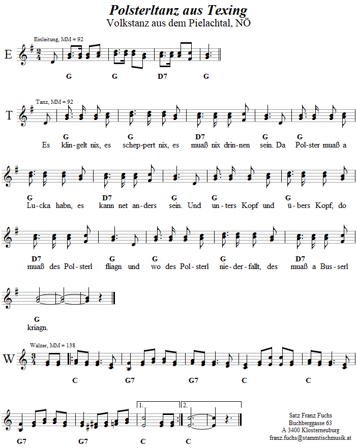 Polsterltanz aus Texing in zweistimmigen Noten. 
Bitte klicken, um die Melodie zu hren.