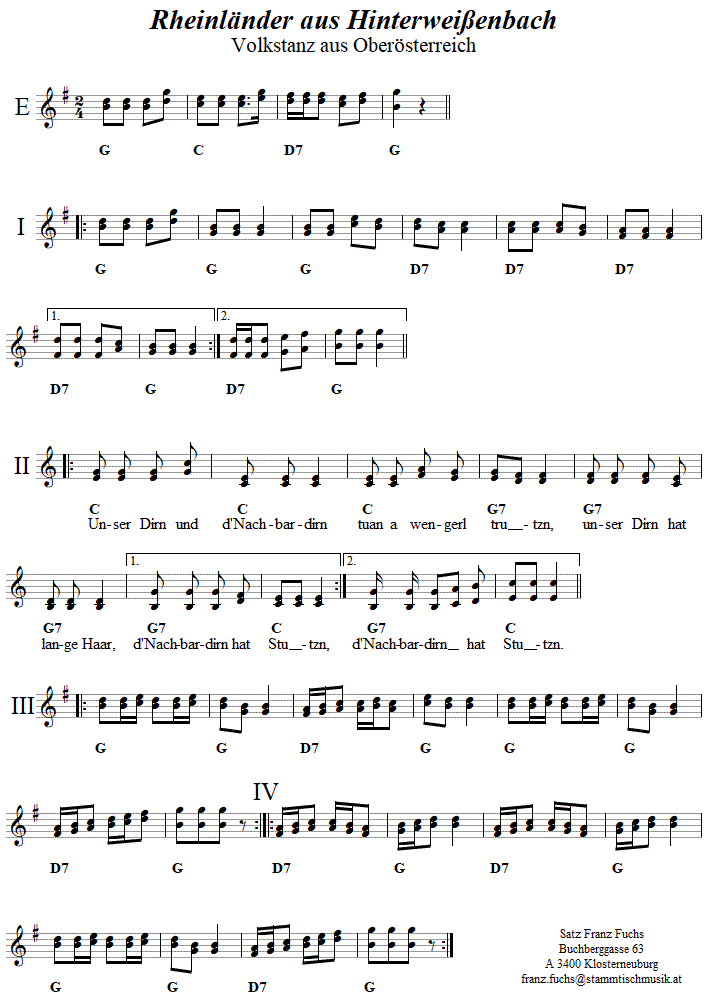 Rheinlnder aus Hinterweienbach in zweistimmigen Noten. 
Bitte klicken, um die Melodie zu hren.