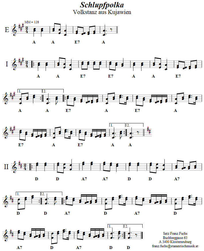 Schlupfpolka in zweistimmigen Noten. 
Bitte klicken, um die Melodie zu hren.