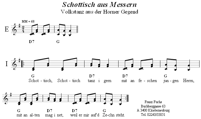 Schottisch aus Messern in zweistimmigen Noten. 
Bitte klicken, um die Melodie zu hren.