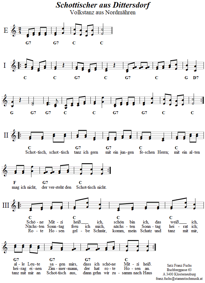 Schottischer aus Dittersdorf in zweistimmigen Noten. 
Bitte klicken, um die Melodie zu hren.