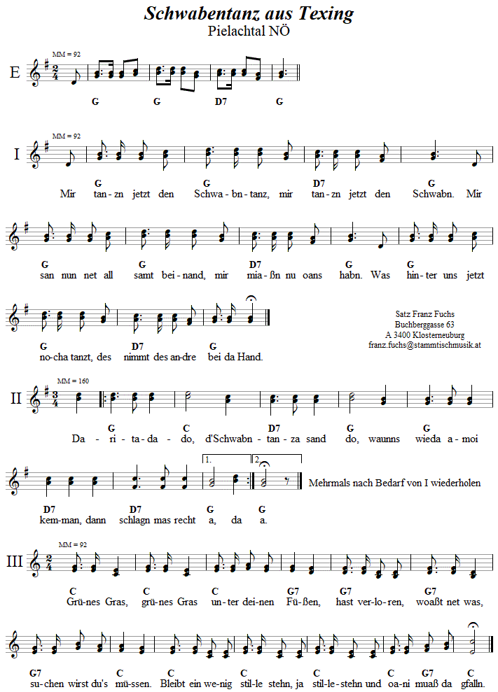 Schwabentanz in zweistimmigen Noten.
Bitte klicken, um die Melodie zu hren.