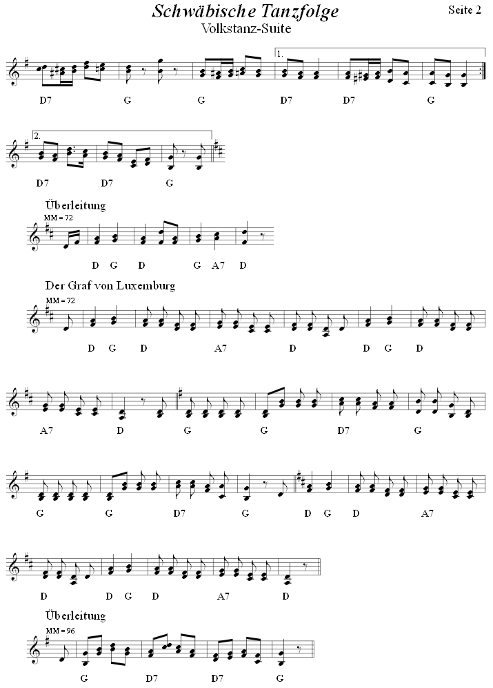 Schwbische Tanzfolge, Seite 2, in zweistimmigen Noten. 
Bitte klicken, um die Melodie zu hren.