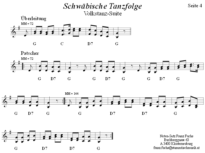 Schwbische Tanzfolge, Seite 4, in zweistimmigen Noten. 
Bitte klicken, um die Melodie zu hren.