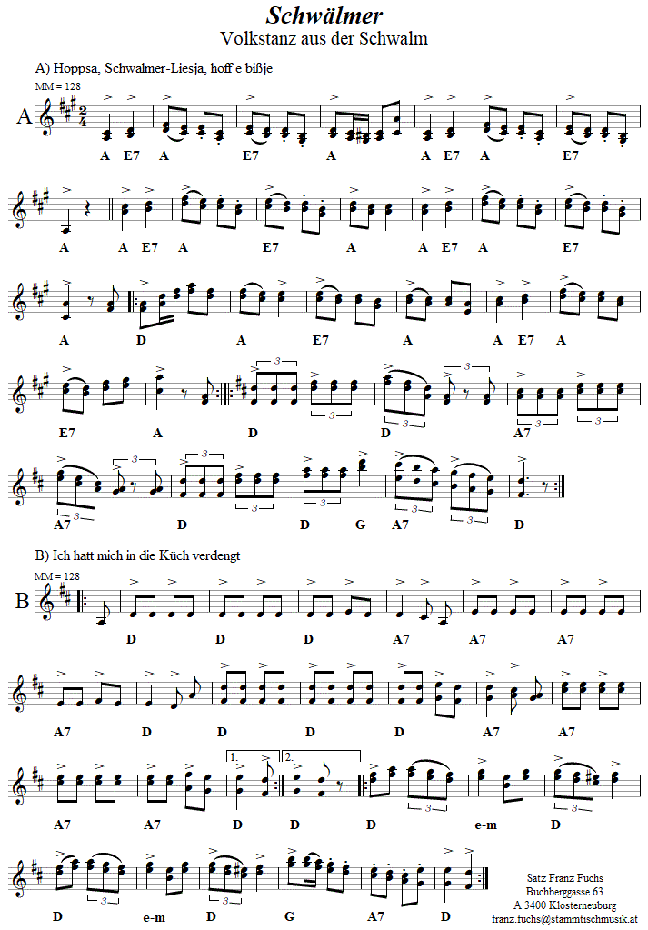 Schwlmer, in zweistimmigen Noten. 
Bitte klicken, um die Melodie zu hren.