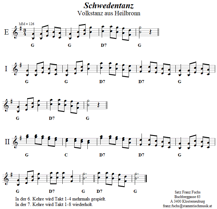 Schwedentanz (Heilbronn) in zweistimmigen Noten. 
Bitte klicken, um die Melodie zu hren.