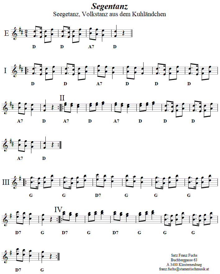 Segentanz in zweistimmigen Noten. 
Bitte klicken, um die Melodie zu hren.