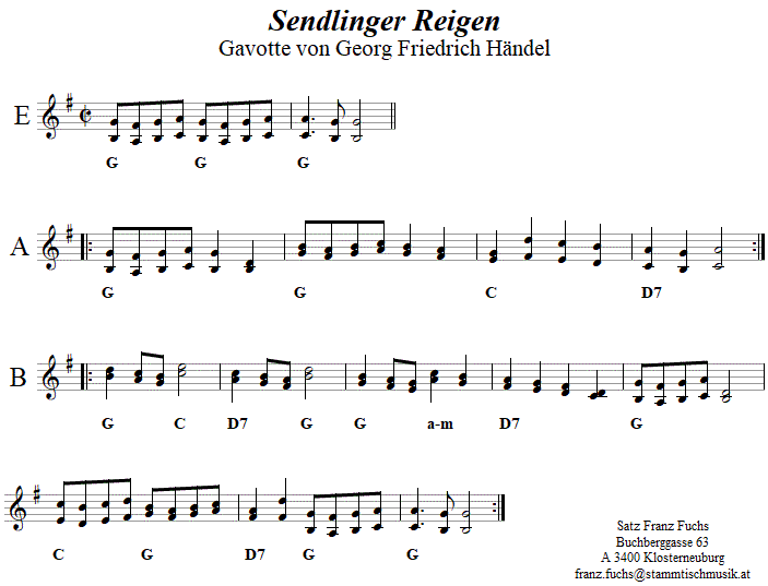 Sendlinger Reigen in zweistimmigen Noten. 
Bitte klicken, um die Melodie zu hren.