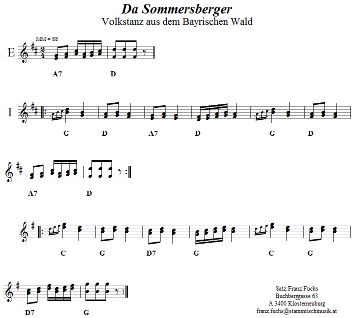 Sommersberger in zweistimmigen Noten. 
Bitte klicken, um die Melodie zu hören.