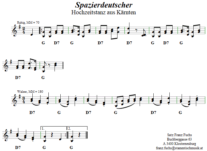 Spazierdeutscher in zweistimmigen Noten. 
Bitte klicken, um die Melodie zu hren.