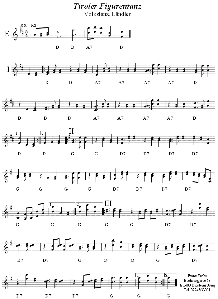 Tiroler Figurentanz in zweistimmigen Noten. 
Bitte klicken, um die Melodie zu hören.