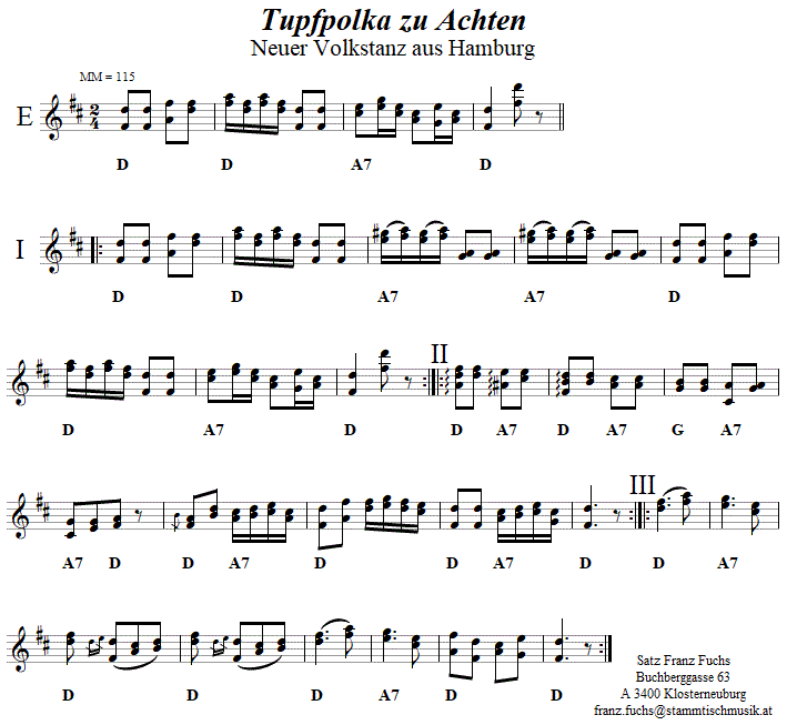 Tupfpolka zu Achten in zweistimmigen Noten. 
Bitte klicken, um die Melodie zu hren.