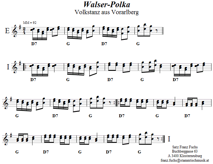 Walser-Polka in zweistimmigen Noten. 
Bitte klicken, um die Melodie zu hören.