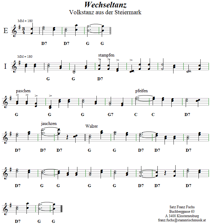 Wechseltanz in zweistimmigen Noten. 
Bitte klicken, um die Melodie zu hren.