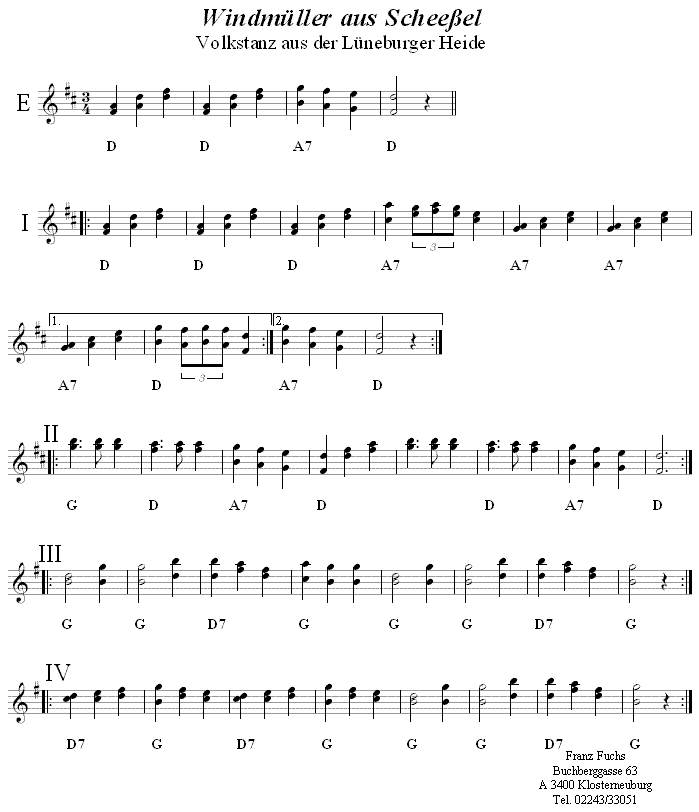 Windmüller aus Scheeßel in zweistimmigen Noten. 
Bitte klicken, um die Melodie zu hören.